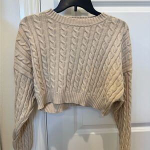 Altar'd State Cream Cable Knit Crew Neck Sweater